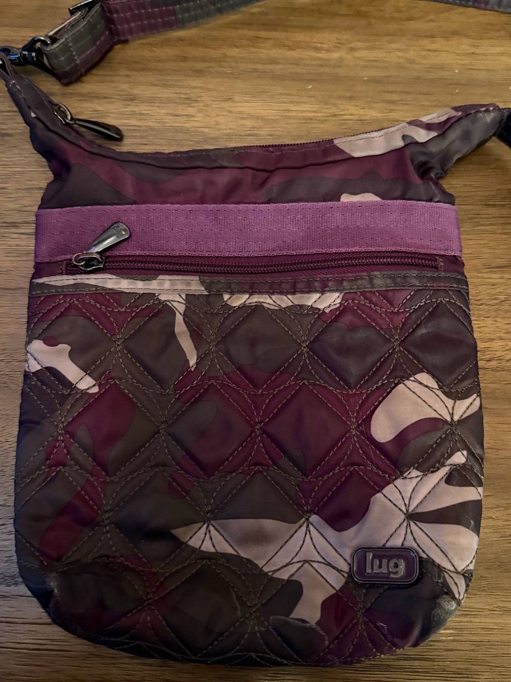 Lug Skipper Purple Camo Quilted Crossbody‎ Travel Bag